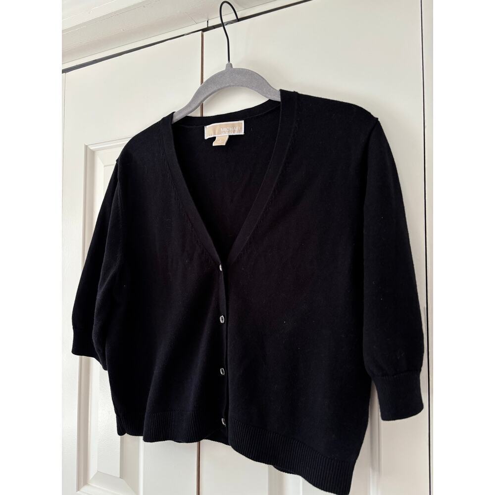 Michael Kors Cardigan Womens Large Black 3/4 Sleeve Button Front Knit Sweater - Picture 4 of 6